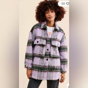 Anthropologie Grey Lab Oversized Plaid Shirt Jacket  Size Medium Retail $130